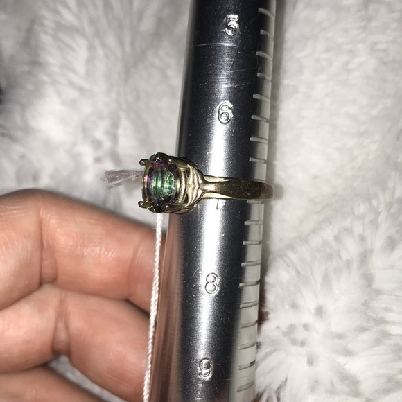 Genuine mystic topaz crystal set in sterling silver with whale tail bezel - Picture 4 of 4